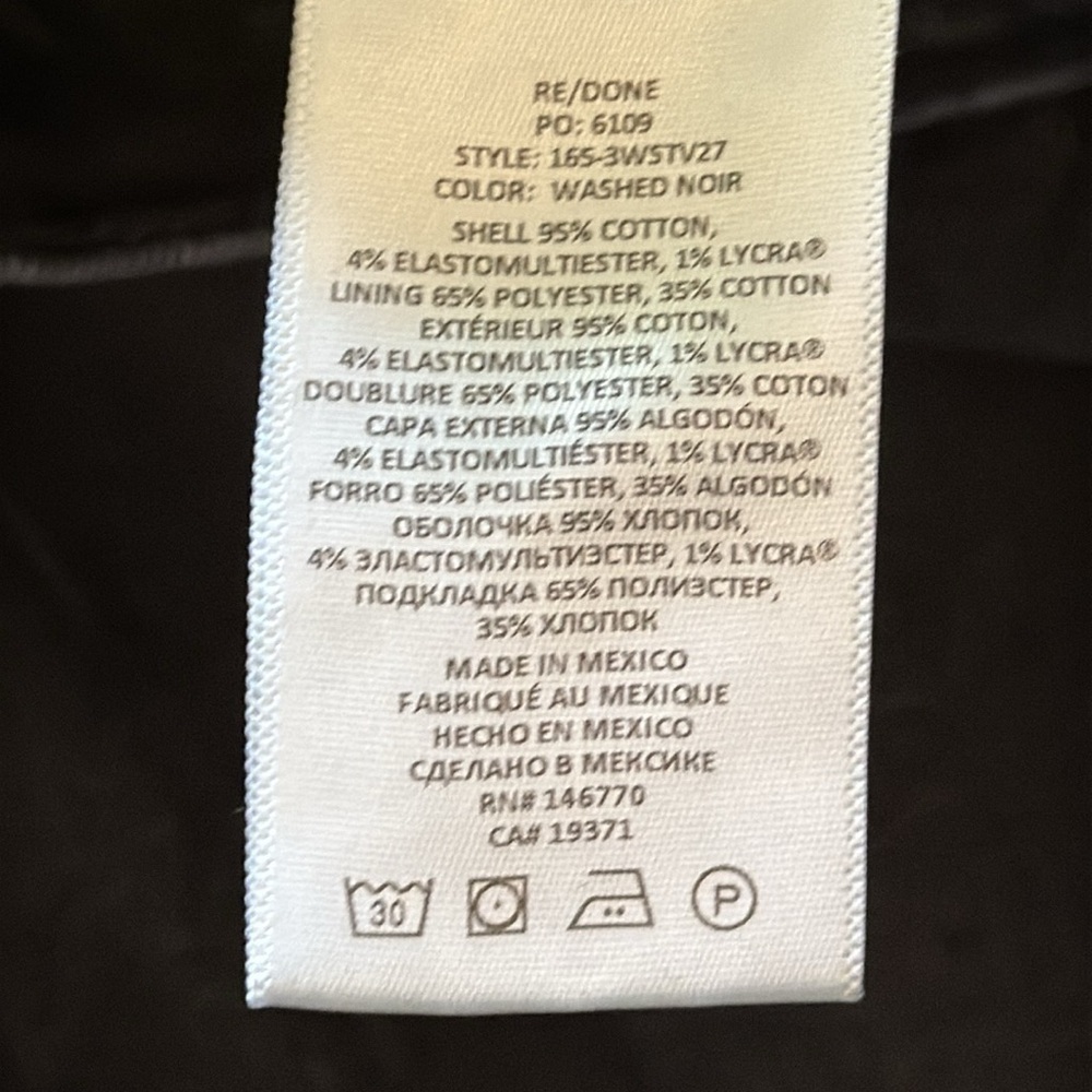 Re/Done sz 26 button fly Black Denim Jeans raw edge great pre owned condition - Picture 7 of 7